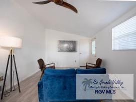 4515 Graham Rd Unit 4, Harlingen, TX 78552 - living room with vaulted ceiling, ceiling fan, and wood finished floors