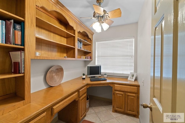 9 Sunshine Pl, Brownsville, TX 78526 - office featuring built in desk, light tile patterned floors, and a ceiling fan