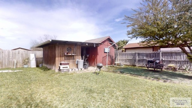 view of outbuilding with an outdoor structure and a fenced backyard