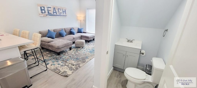 bathroom featuring vanity, hardwood / wood-style flooring, and toilet