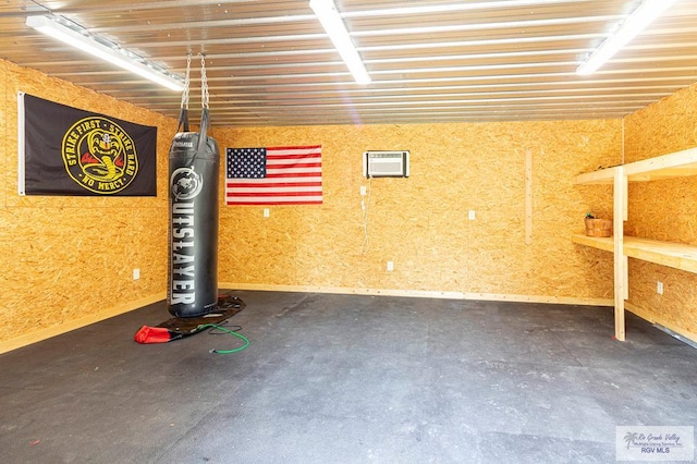 basement with an AC wall unit