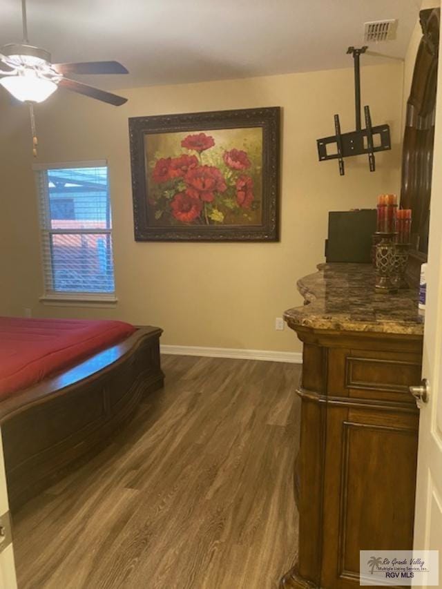 interior space featuring ceiling fan and hardwood / wood-style flooring