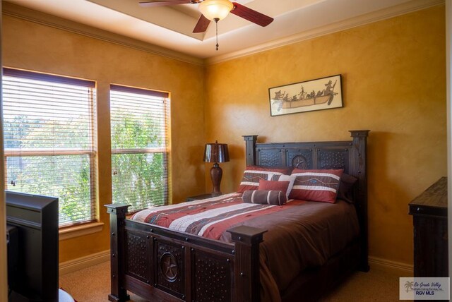 4329 Waters Edge, Harlingen, TX 78550 - bedroom with ceiling fan, carpet, and ornamental molding