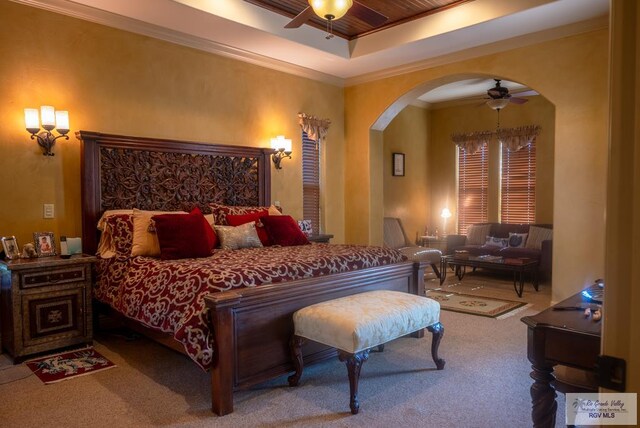 4329 Waters Edge, Harlingen, TX 78550 - carpeted bedroom with ceiling fan, a tray ceiling, and ornamental molding