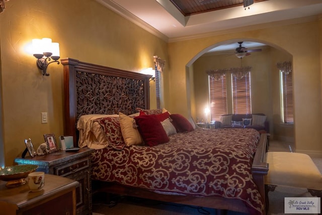 4329 Waters Edge, Harlingen, TX 78550 - bedroom with ceiling fan, crown molding, and wooden ceiling