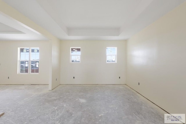 unfurnished room with a tray ceiling