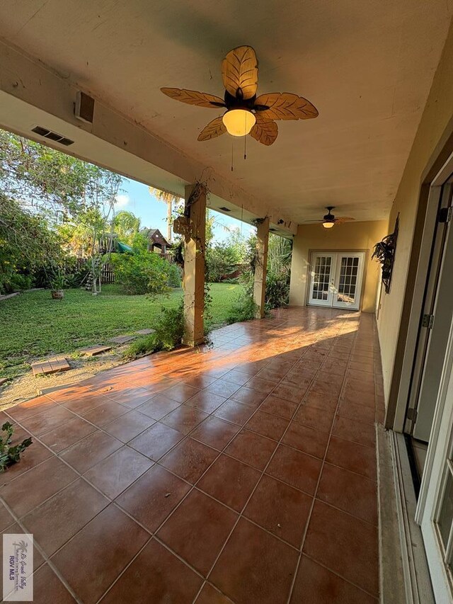 901 Plantation St, Brownsville, TX 78526 - view of patio with french doors and ceiling fan