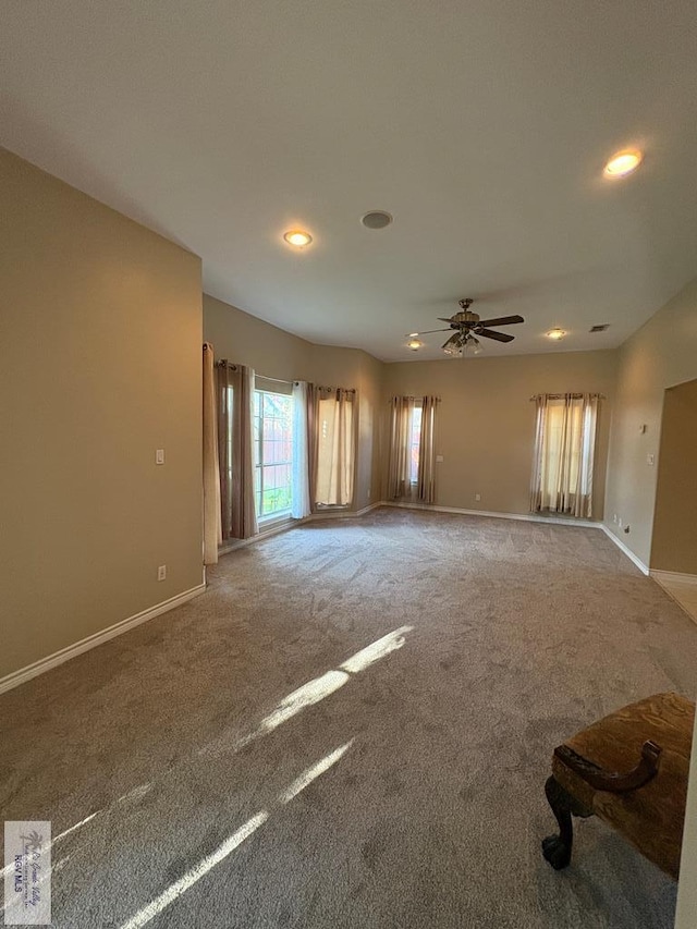 901 Plantation St, Brownsville, TX 78526 - carpeted empty room featuring baseboards, a ceiling fan, and recessed lighting