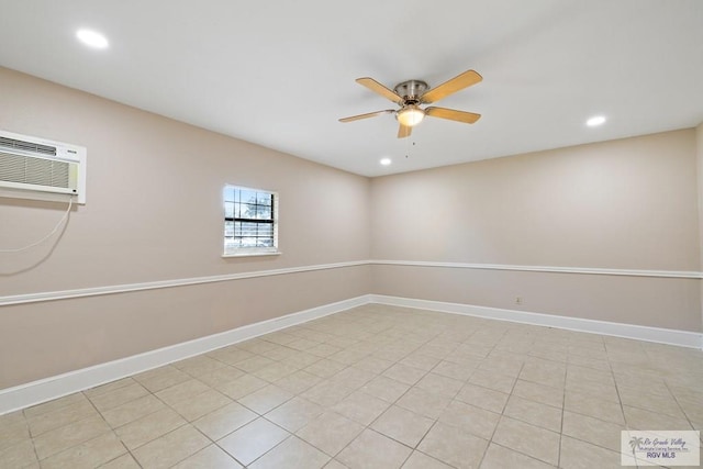 2805 Swiss Pine Ct, Harlingen, TX 78550 - spare room with a ceiling fan, a wall mounted AC, recessed lighting, and light tile patterned flooring