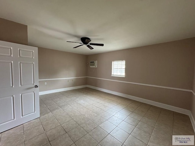 2805 Swiss Pine Ct, Harlingen, TX 78550 - unfurnished room featuring light tile patterned floors, ceiling fan, an AC wall unit, and baseboards