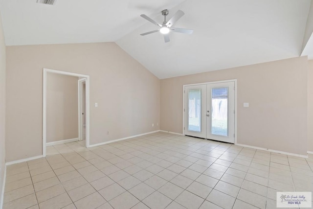 2805 Swiss Pine Ct, Harlingen, TX 78550 - unfurnished room with french doors, lofted ceiling, ceiling fan, and light tile patterned flooring