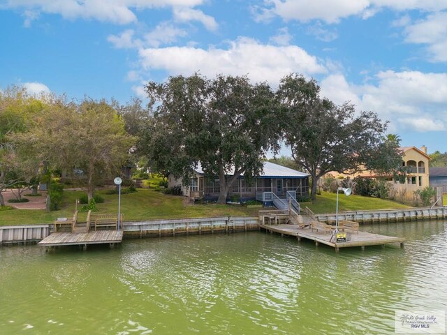 view of dock featuring a water view