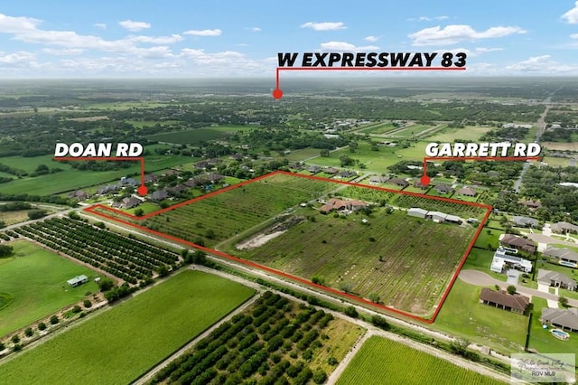 16408 Garrett Rd, Harlingen, TX 78552 - view of rural area featuring large plots for crops and property boundaries highlighted