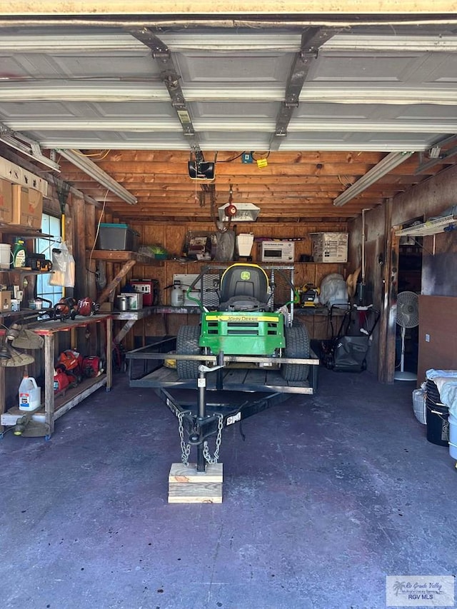 garage with a garage door opener