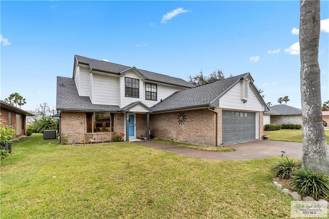 22 Shenandoah River Dr, Brownsville, TX 78520 - traditional-style house with driveway, cooling unit, brick siding, and roof with shingles