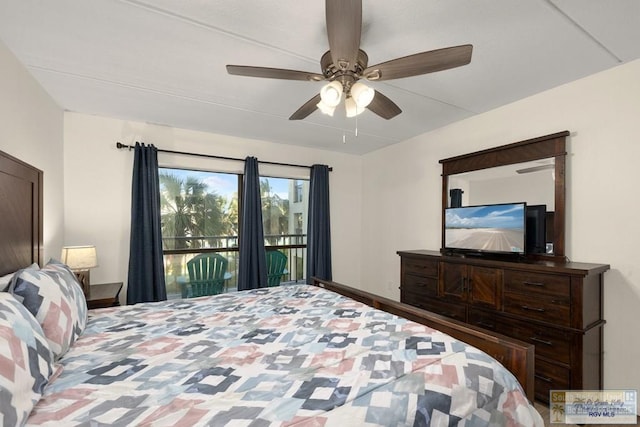406 Padre Blvd Unit 207, South Padre Island, TX 78597 - bedroom featuring access to outside and a ceiling fan