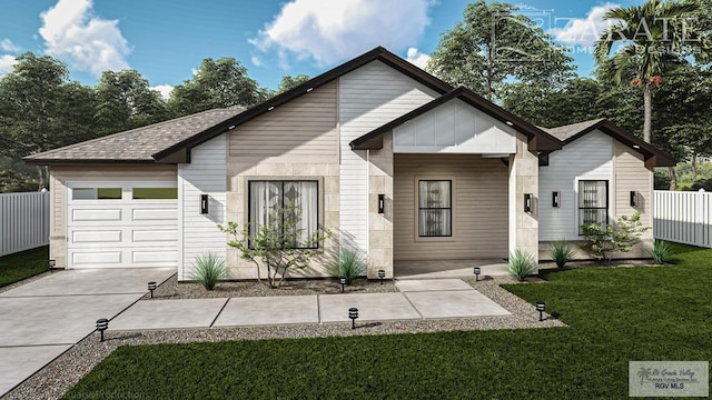 ranch-style house with a front lawn and a garage