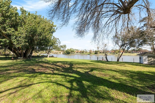 view of yard with a water view