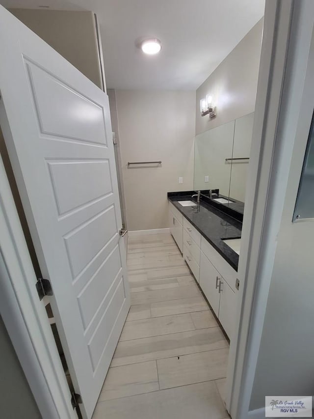 bathroom with hardwood / wood-style floors and vanity