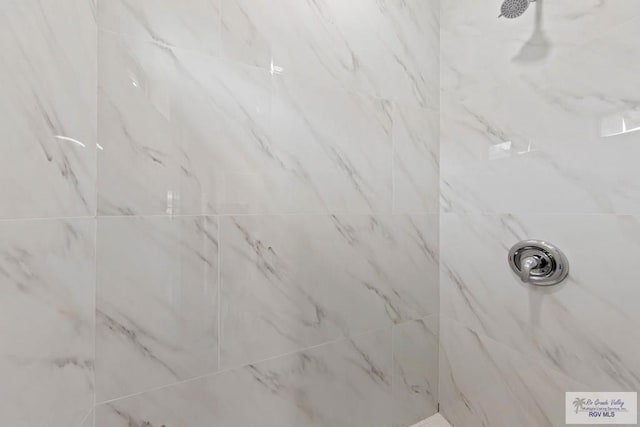 bathroom featuring a marble finish shower