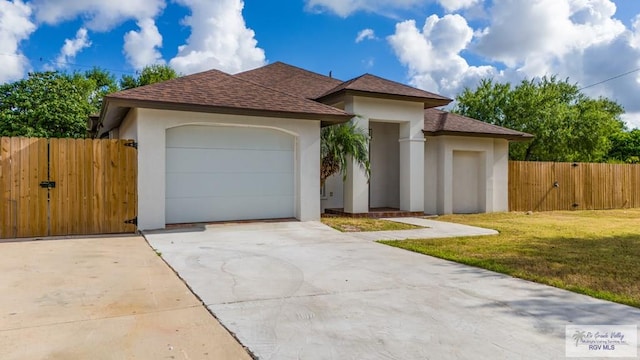 view of front facade with a garage and a front lawn