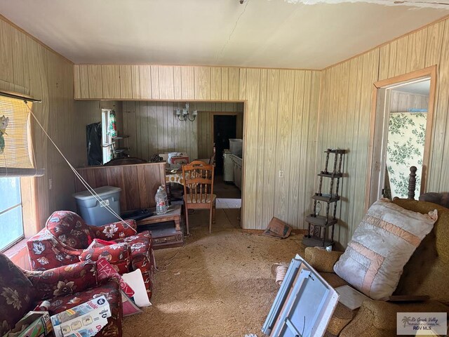 2044 E Jackson St, Brownsville, TX 78520 - carpeted living room featuring wooden walls