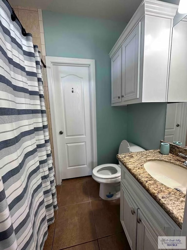 bathroom with tile patterned floors, toilet, and vanity