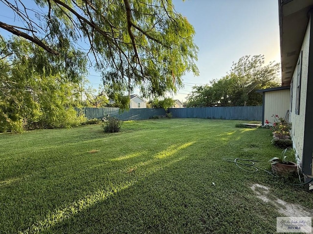 view of yard with a fenced backyard