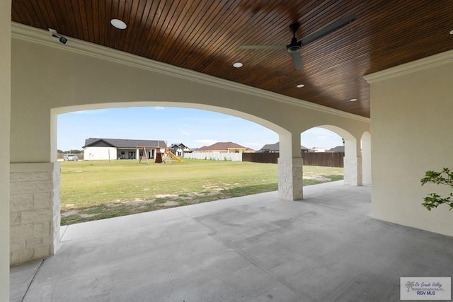 5407 Common Ln, Weslaco, TX 78596 - view of patio / terrace with a playground and a ceiling fan