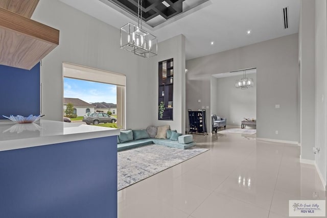5483 Lovers Ln, Brownsville, TX 78526 - living room featuring a chandelier, tile patterned floors, and recessed lighting