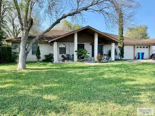 single story home featuring a garage and a front yard