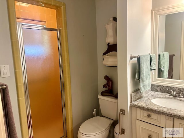501 W Palm Valley Dr, Harlingen, TX 78552 - bathroom with toilet, vanity, and a stall shower