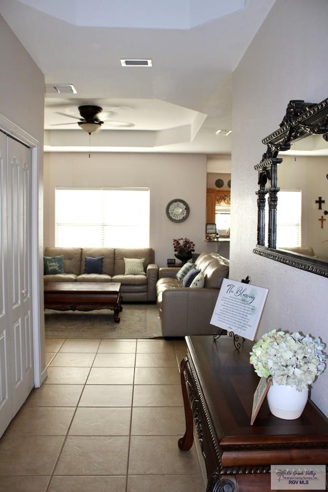 1272 Costa Del Sol Dr, Brownsville, TX 78520 - living area with plenty of natural light, ceiling fan, and tile patterned floors