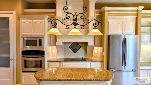 5805 Acacia, Harlingen, TX 78552 - kitchen with light stone countertops, backsplash, appliances with stainless steel finishes, and a center island
