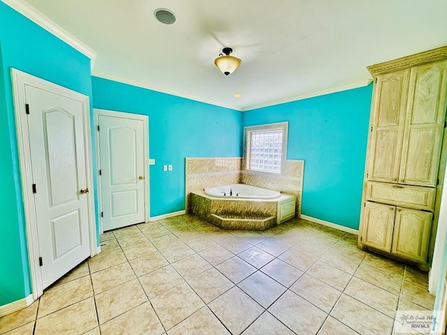 unfurnished bedroom featuring ornamental molding and light tile patterned flooring