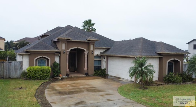 view of front of home featuring a garage and a front yard