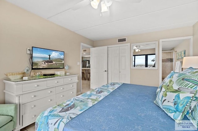 bedroom featuring a closet and ceiling fan