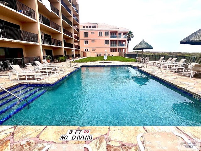 view of pool featuring a patio