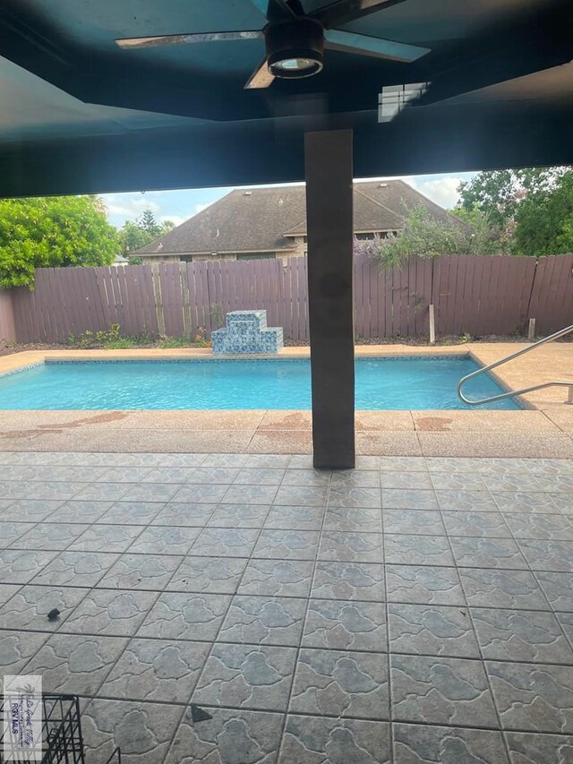 2776 Fleet St, Brownsville, TX 78521 - view of pool featuring ceiling fan, a fenced backyard, and a patio area