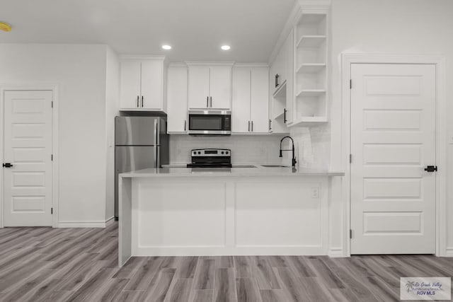 kitchen with a sink, decorative backsplash, appliances with stainless steel finishes, and light countertops