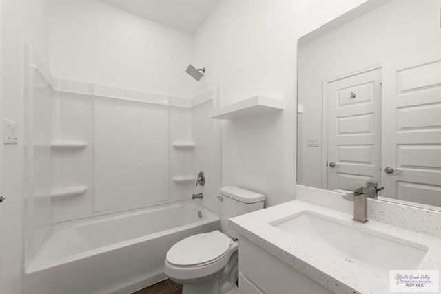 full bathroom featuring shower / bathing tub combination, vanity, and toilet