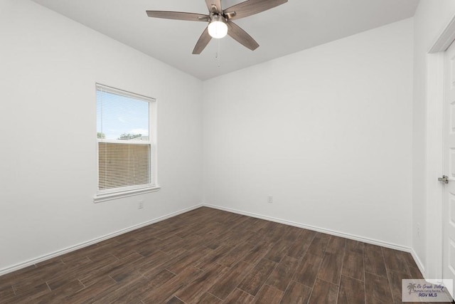 unfurnished room featuring ceiling fan and dark hardwood / wood-style floors