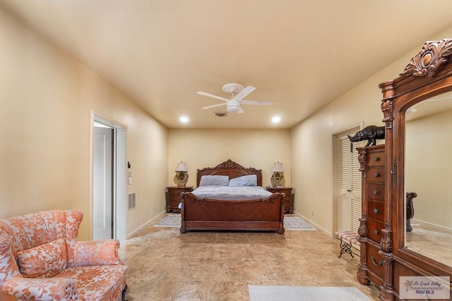 bedroom featuring ceiling fan