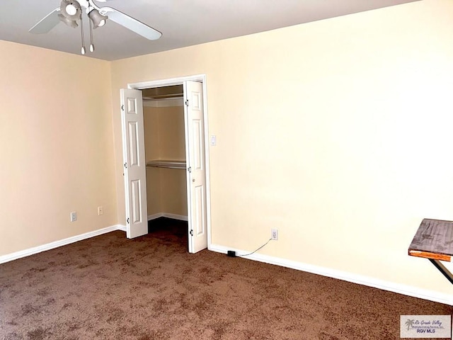 144 Country Club Rd Unit 1, Brownsville, TX 78520 - unfurnished bedroom with a closet, dark colored carpet, baseboards, and a ceiling fan