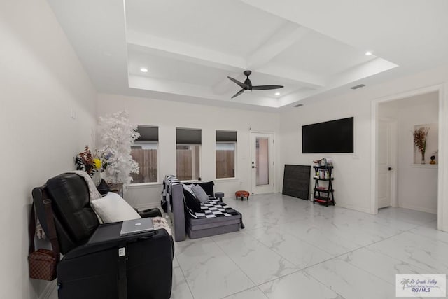 interior space featuring ceiling fan