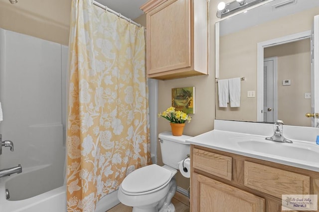 106 Atol St Unit 7, South Padre Island, TX 78597 - full bathroom with toilet, vanity, and shower / tub combo with curtain