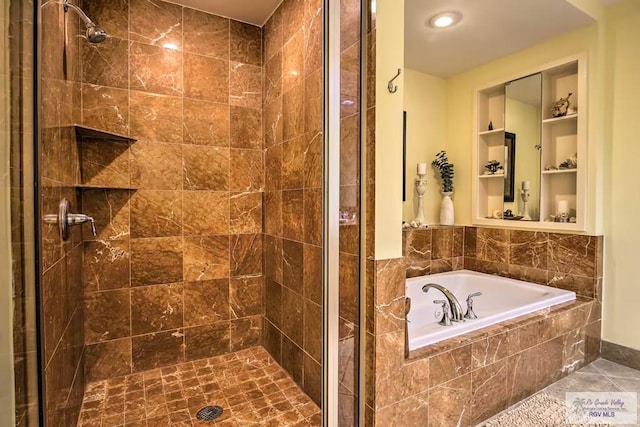 bathroom featuring tile patterned floors and plus walk in shower