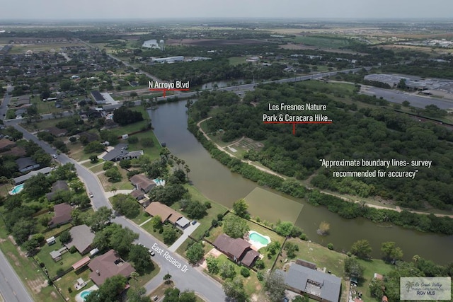 200 E Resaca Dr, Los Fresnos, TX 78566 - aerial overview of property's location with a large body of water