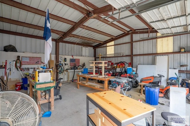 garage featuring a workshop area