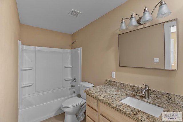 full bathroom with vanity, shower / washtub combination, and toilet